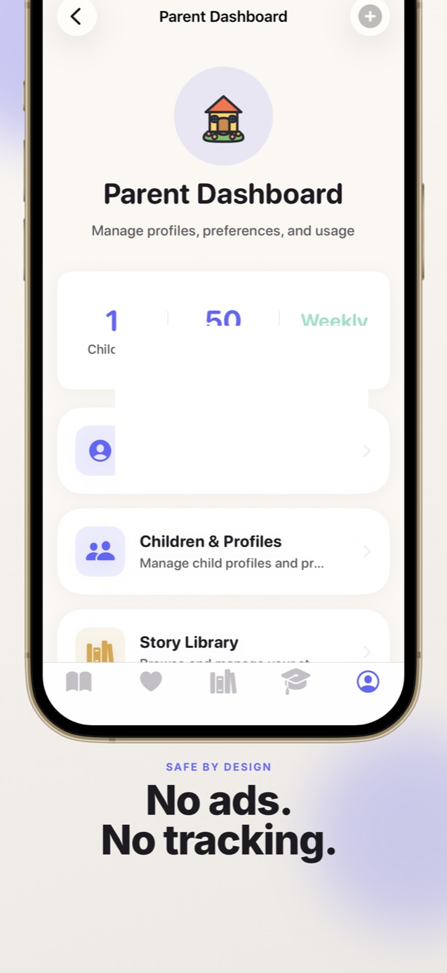 Faybley Parent Dashboard with no ads and no tracking messaging